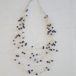 Blue & White Bead Necklace, @20.5"